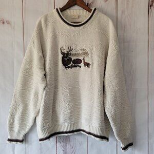 Vintage 90’s St John’s Bay Men XXL100% Cotton Textured Knit Sweater Embroidered